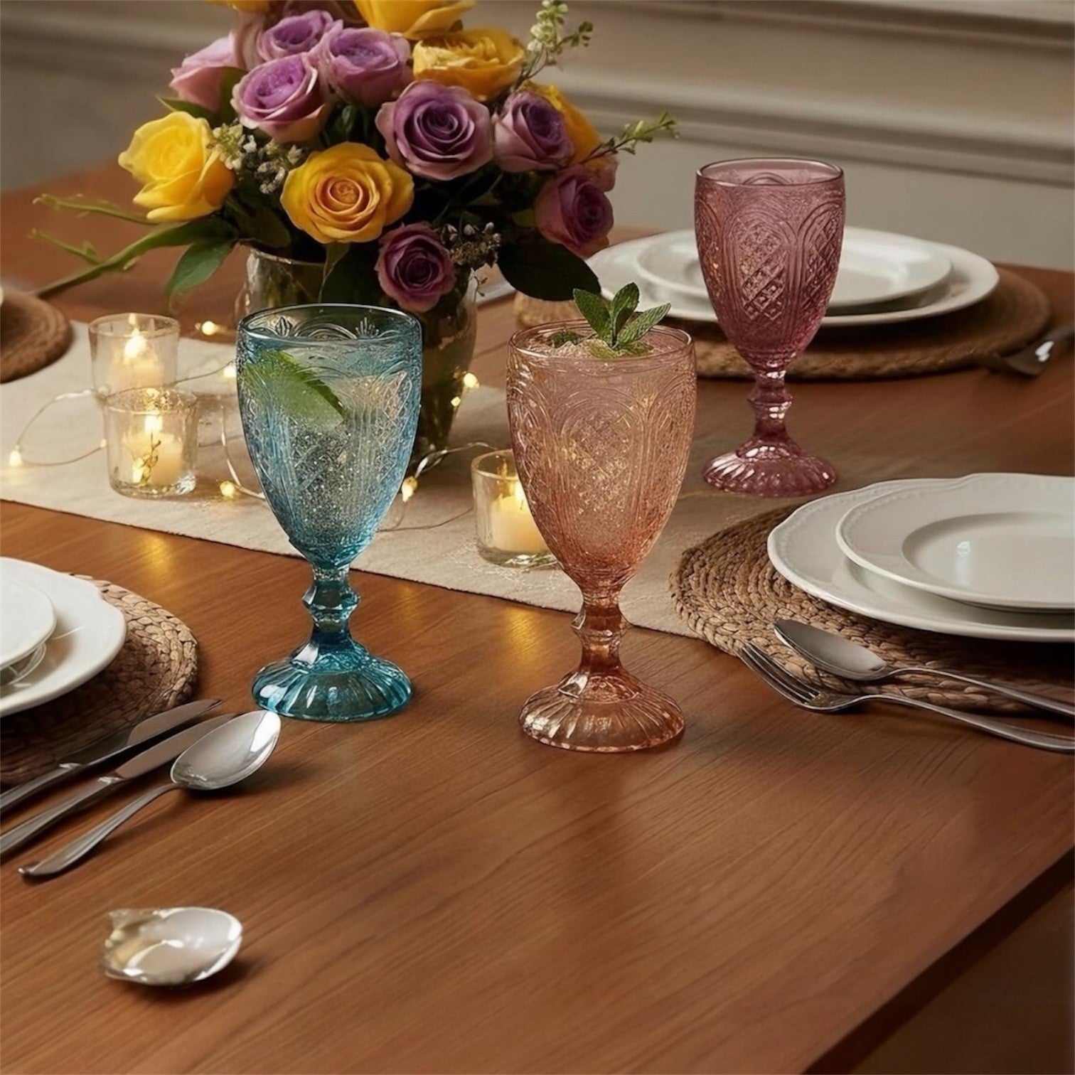 NEW West Elm (Set of 6) Colorful Stemmed Wine Water Glasses Drinkware Bar Cups