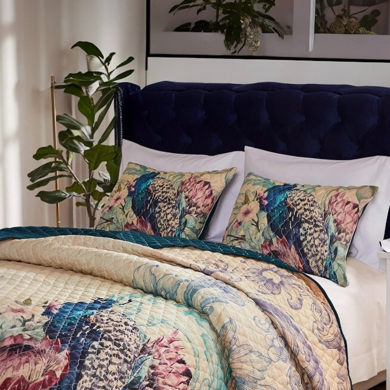 NEW Anthropologie Peacock Tassel Fringe Boho Quilt Bedspread Bedding & Sham Set