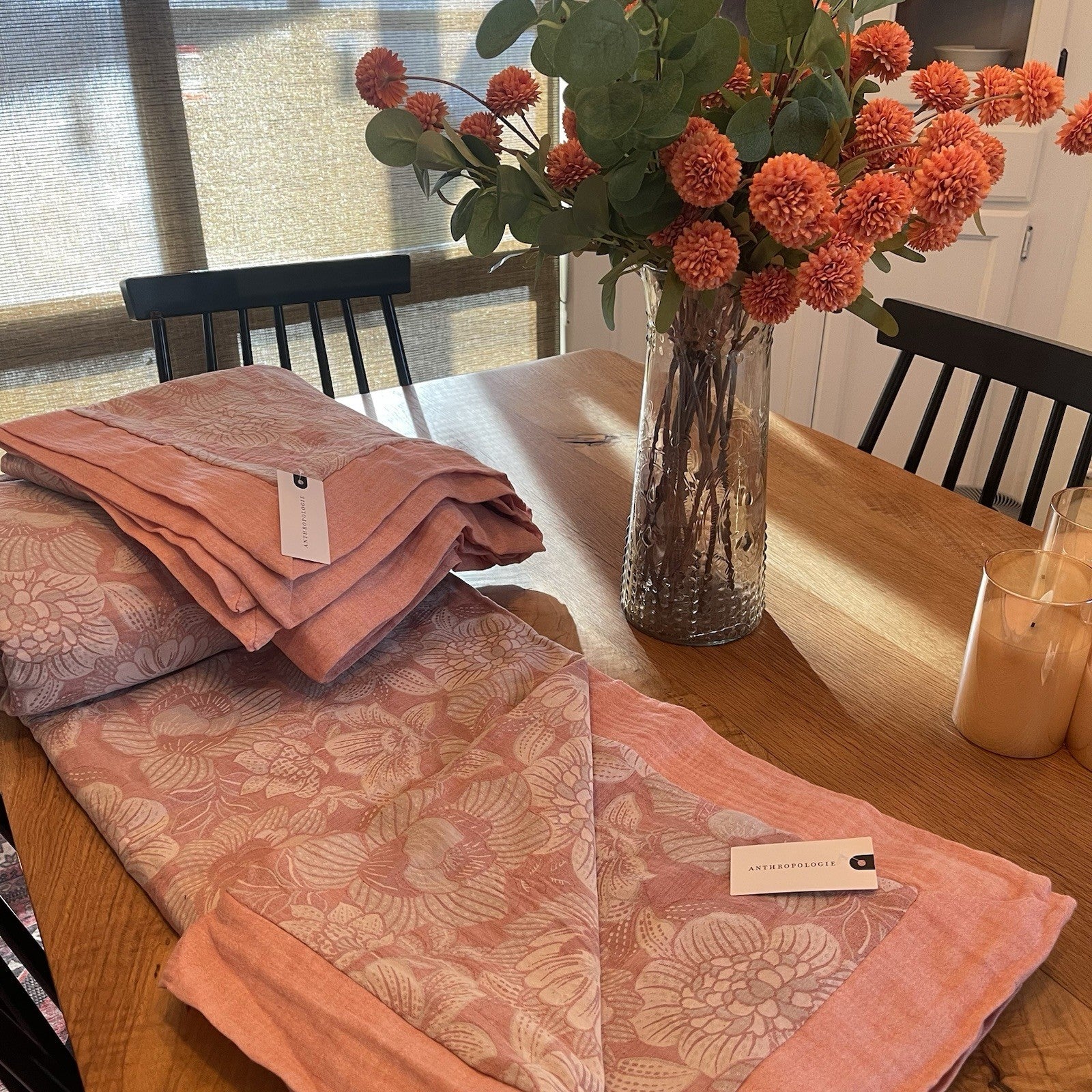NEW Anthropologie Pink Floral Jacquard Boho Queen Size Bedding Duvet & Sham Set