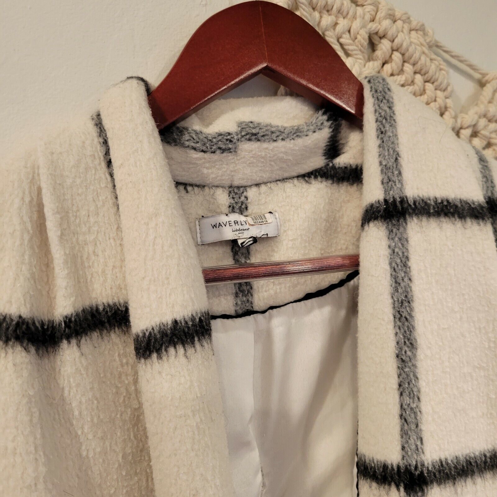 Free People / Waverly Grey & White Wool Plaid Coat Sweater | Size 10 / Large