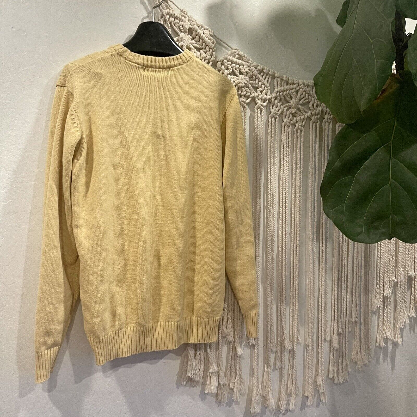 Oscar De La Renta Yellow Cotton Cable Knit Sweater Shirt | Size Large