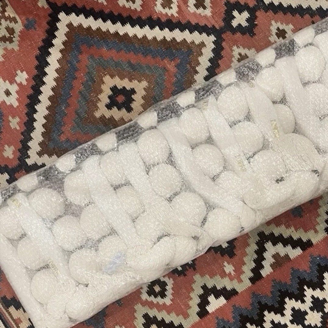 NEW Anthropologie XL Boho White Ball Tassel Tapestry Woven Wall Hanging - 33"