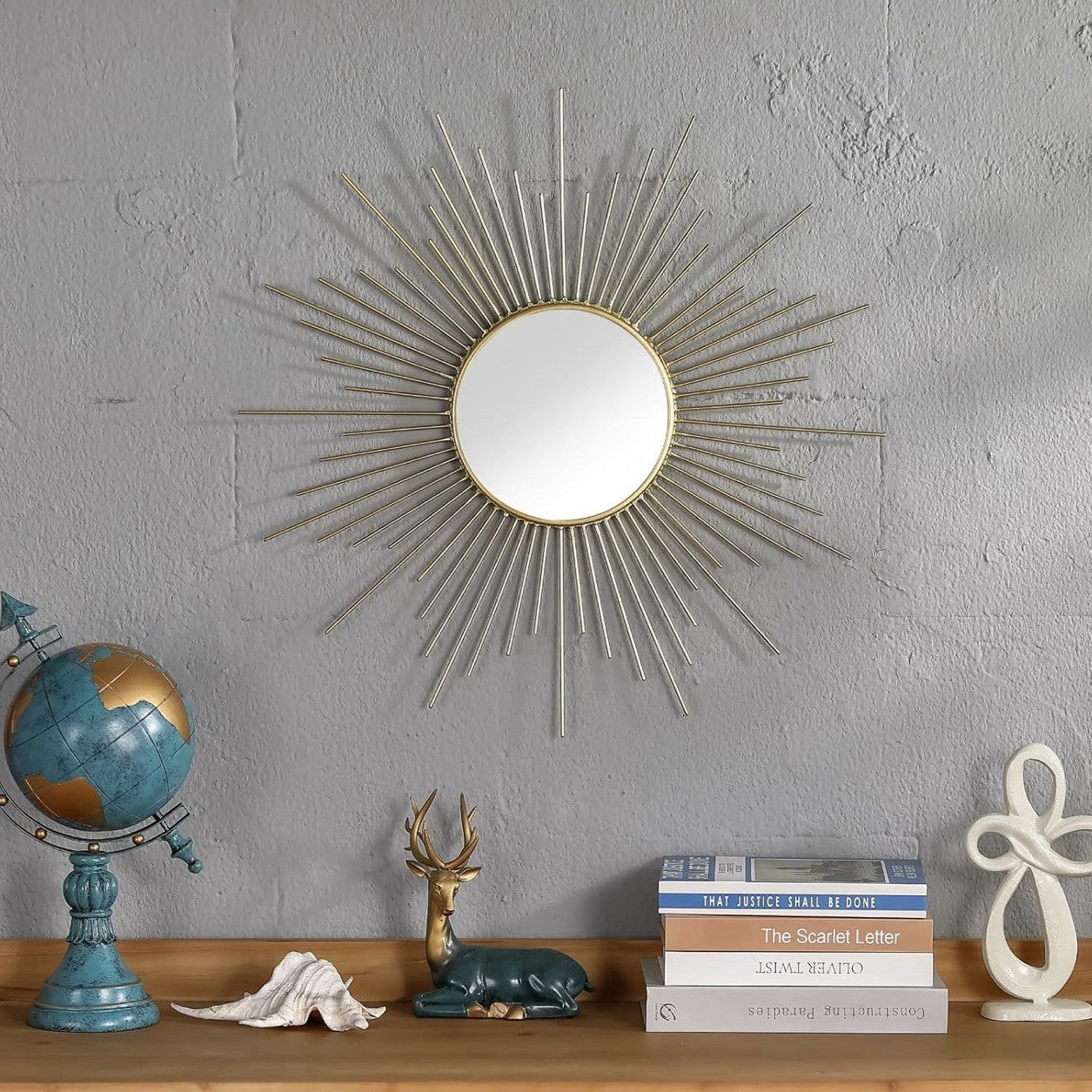NEW West Elm Gold Retro Starburst Mid-Century Modern Hanging Wall Mirror - 24"