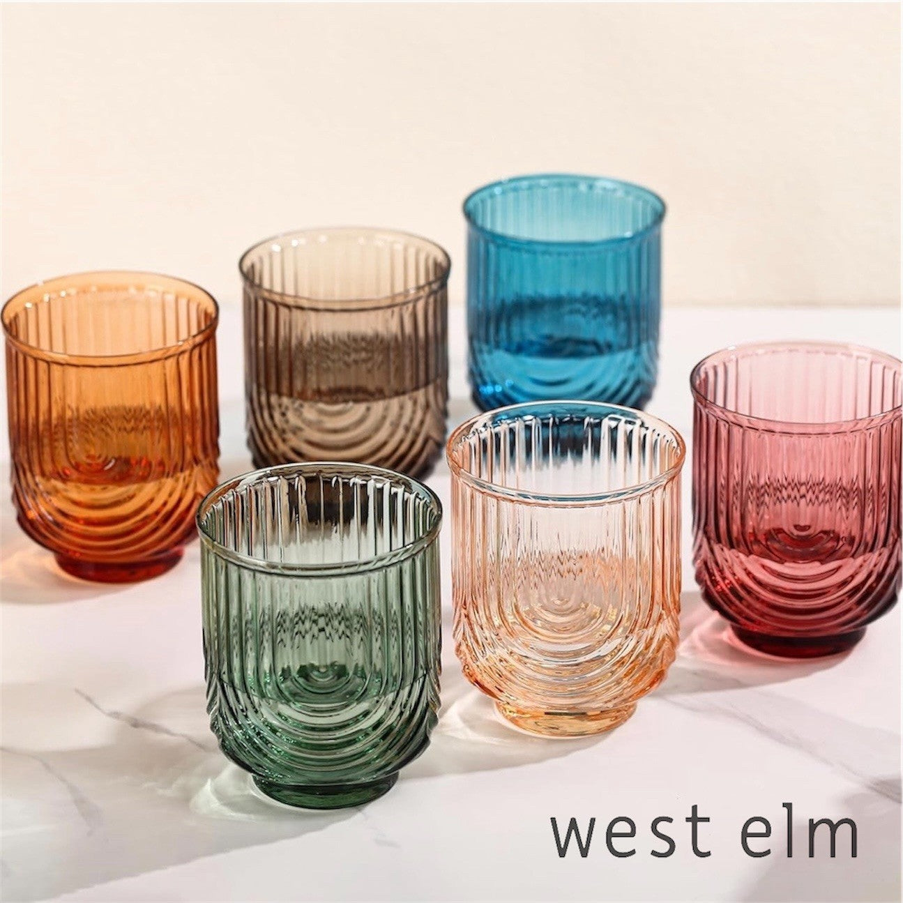 NEW West Elm (Set of 6) Colorful Stemless Wine Water Glasses Drinkware Bar Cups