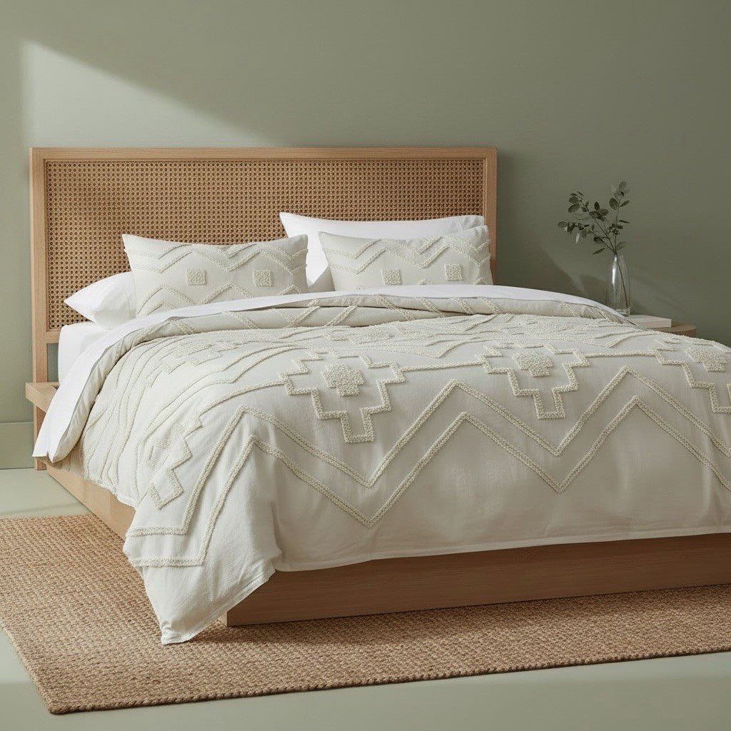NEW Anthropologie Cream Boho Queen Tassel Comforter Blanket Bedding & Sham Set