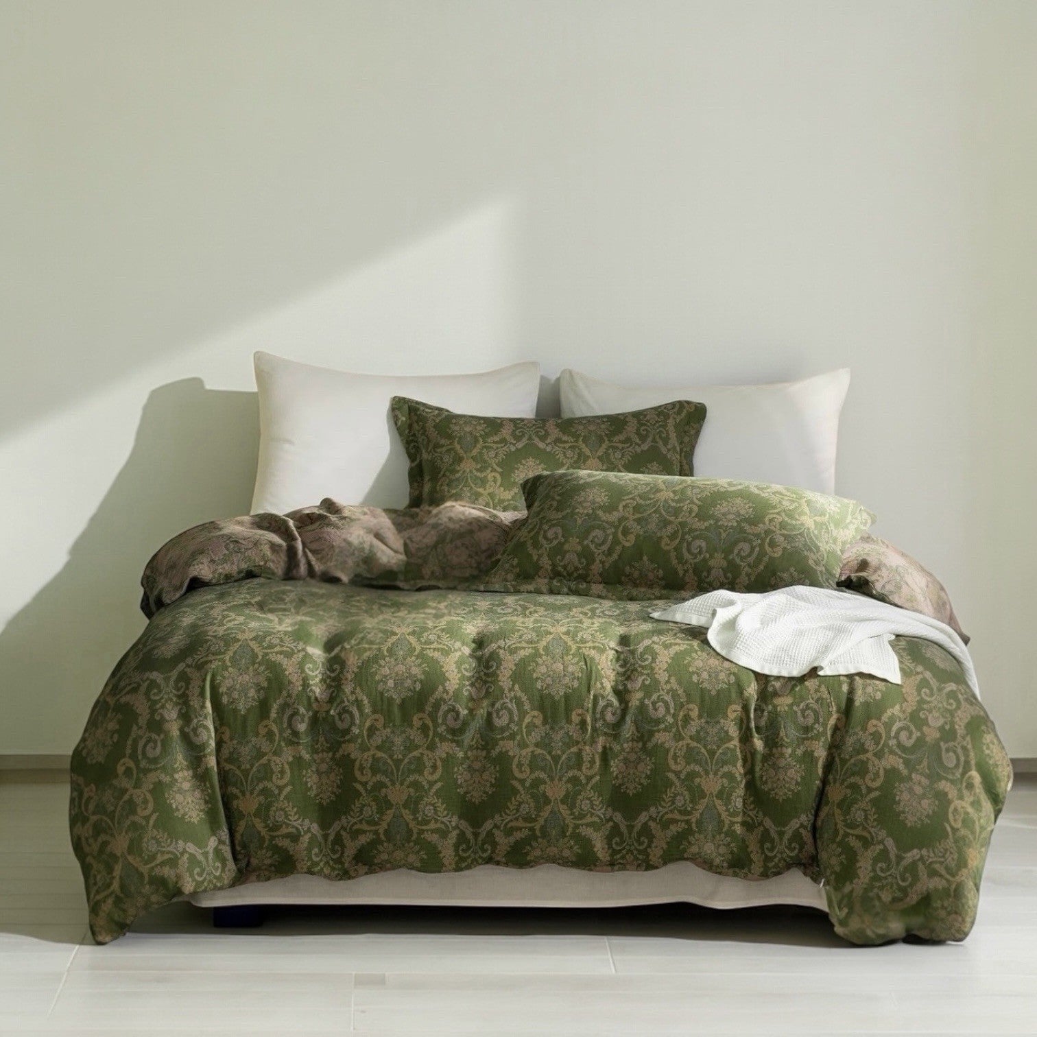 NEW Anthropologie Green Linen Reversible Queen / King Bedding Duvet & Sham Set