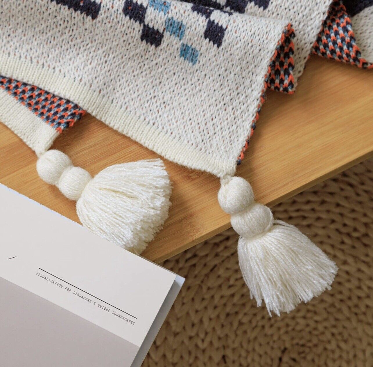 New Anthropologie Boho Tassled Geometric Throw Blanket Bedding - 50" x 60"