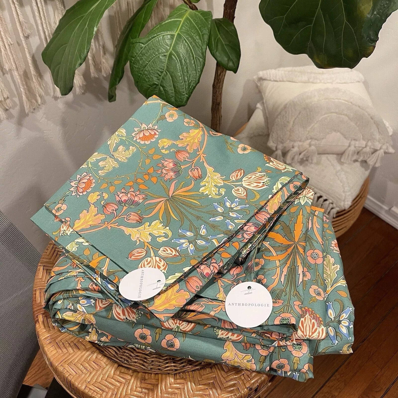 NEW Anthro Blue Orange Floral Boho Queen King Size Bedding Duvet Floral Sham Set