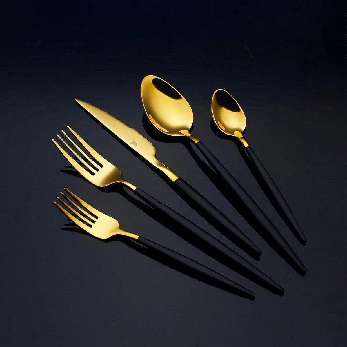NEW West Elm 20 Piece Luxury Silverware Set for 4 Gold & Black Handle Stainless