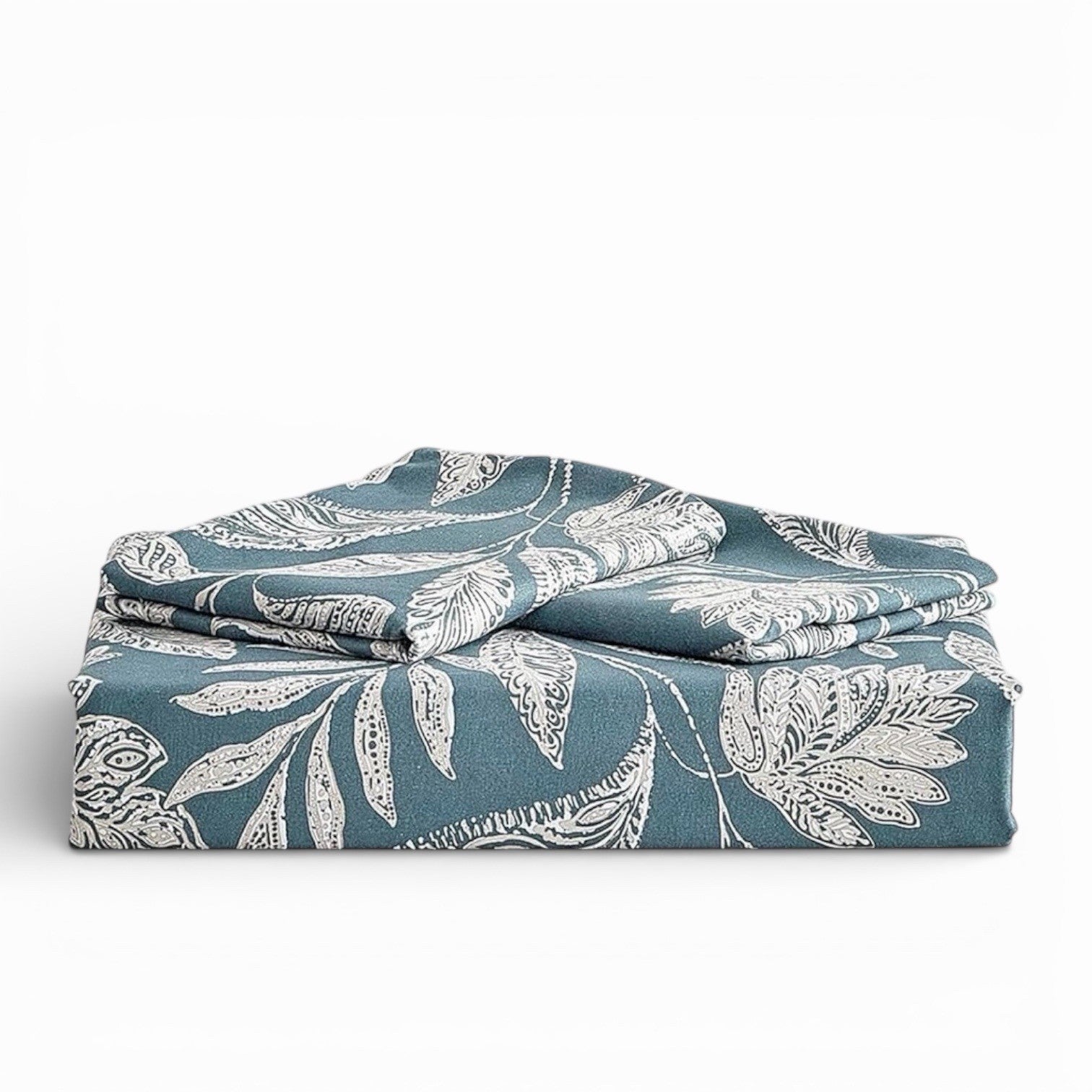 NEW Anthro Teal Blue Floral Botanical Boho Queen / King Bedding Duvet & Sham Set