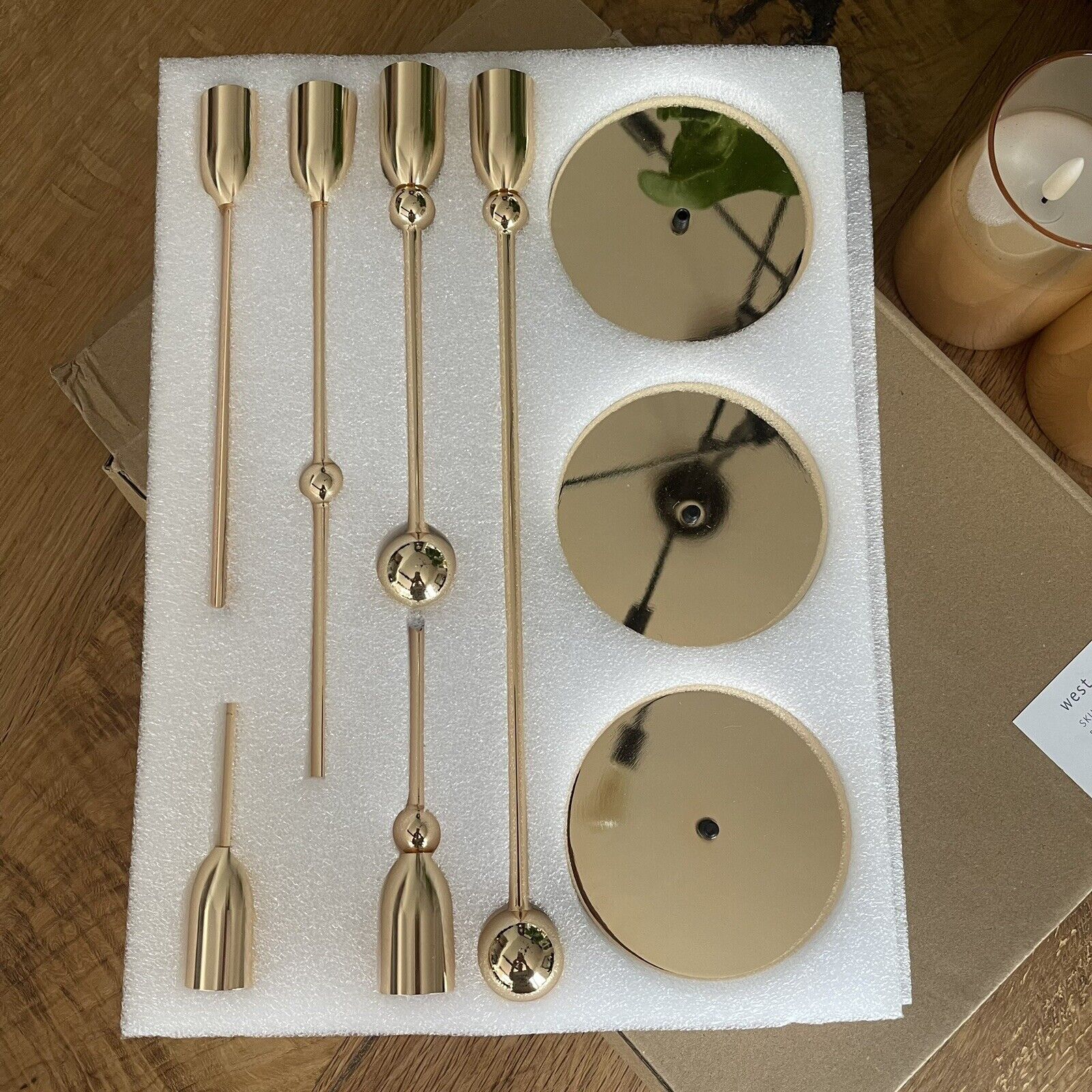 New West Elm (Set of 6) XL Gold Retro Boho Tapered Candle Candlestick Holders