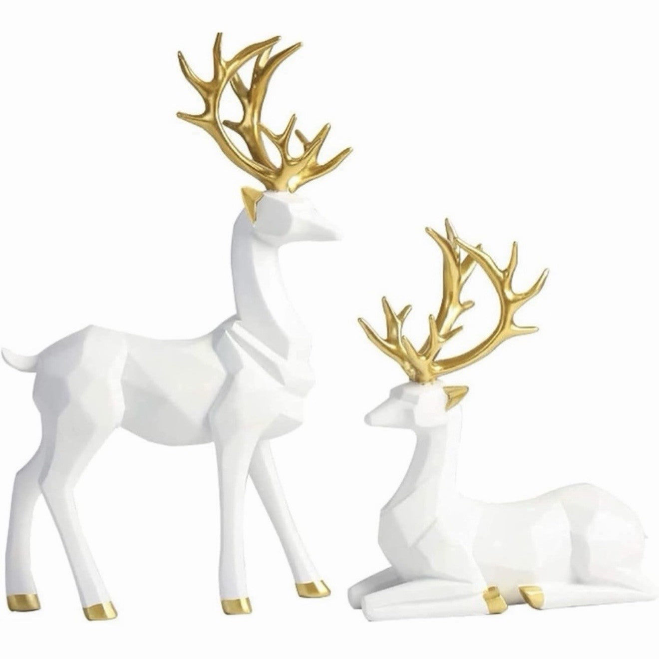 NEW West Elm Boho Geometric Gold Resin Holiday Christmas Reindeer Figures Set 2
