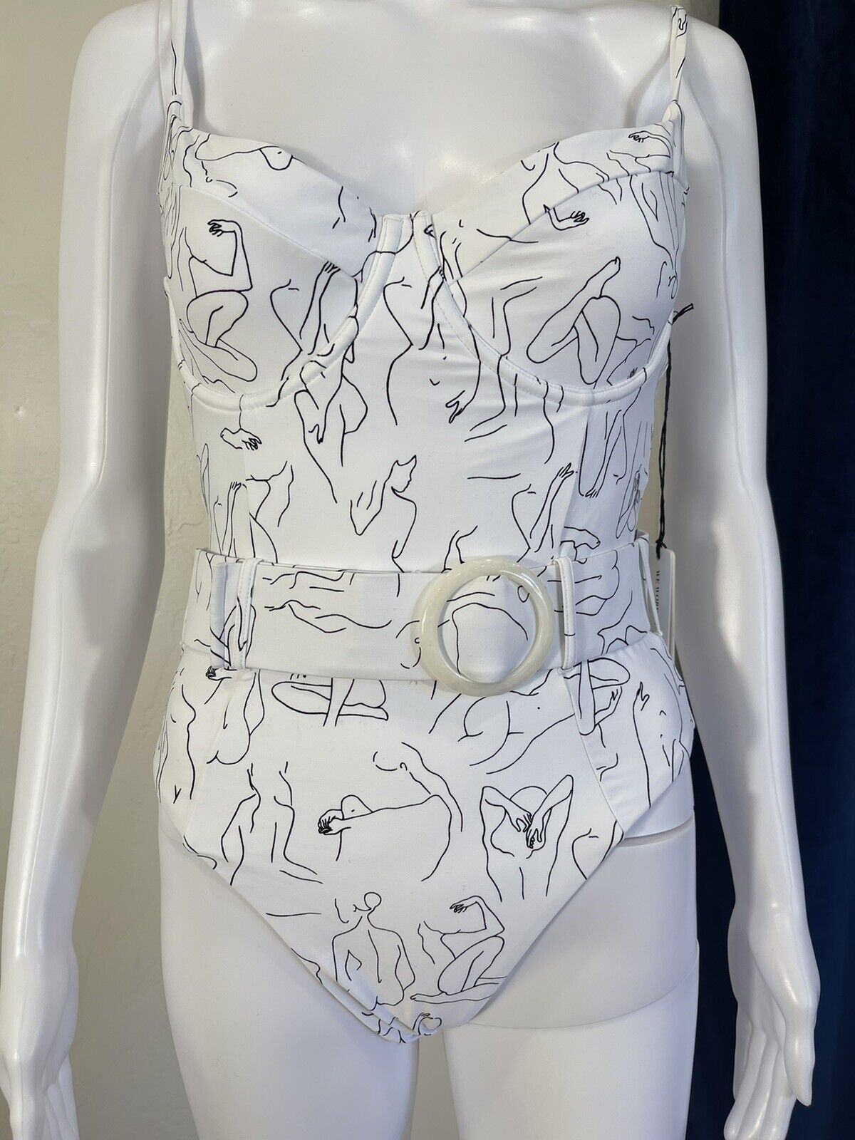 New Free People / WeWoreWhat | White Abstract Graphic One Piece Swimsuit - Large