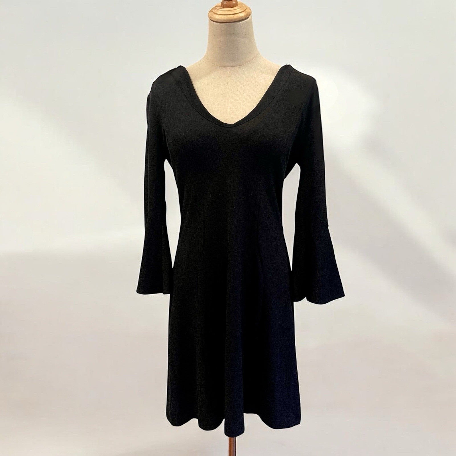 Amanda Uprichard Black Stretch Crepe Fresno Flair 3/4 Sleeve Dress Size Large