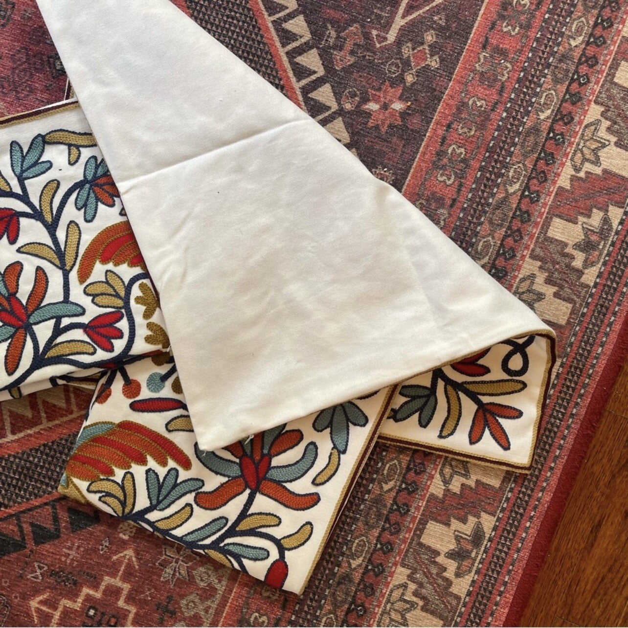 NEW Anthropologie Boho Floral Embroidered Throw Pillow Cover Case Sham 18 x 18