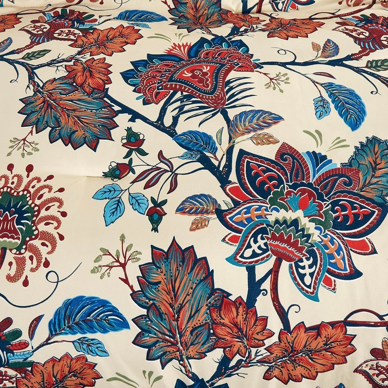 NEW Anthropologie Red Blue Floral Queen / King Boho Comforter Bedding & Sham Set
