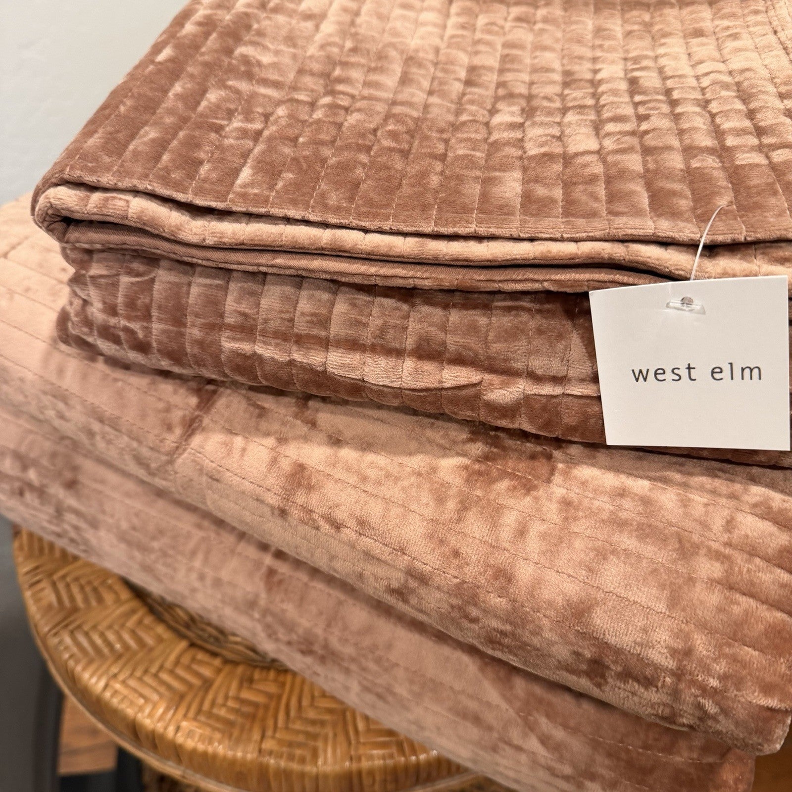 NEW West Elm Velvet Terracotta Clay Queen / King Bedding Comforter & Sham Set