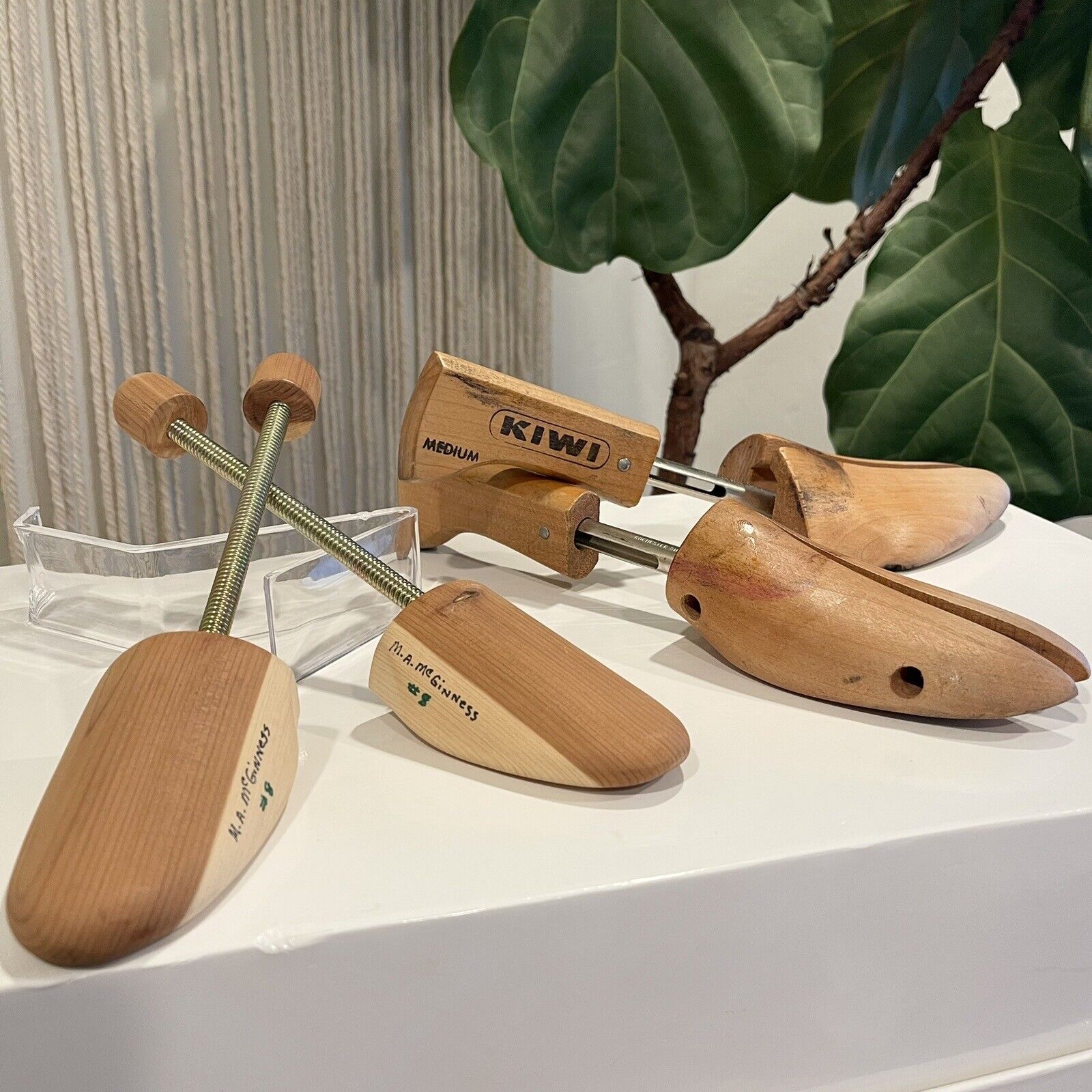 Vintage Wooden Shoe Forms - Antique Metal & Wood Kiwi Medium & McGinness