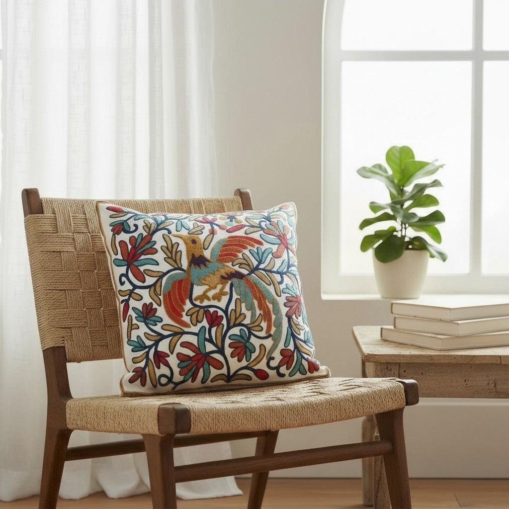 NEW Anthropologie Boho Floral Embroidered Throw Pillow Cover Case Sham 18 x 18
