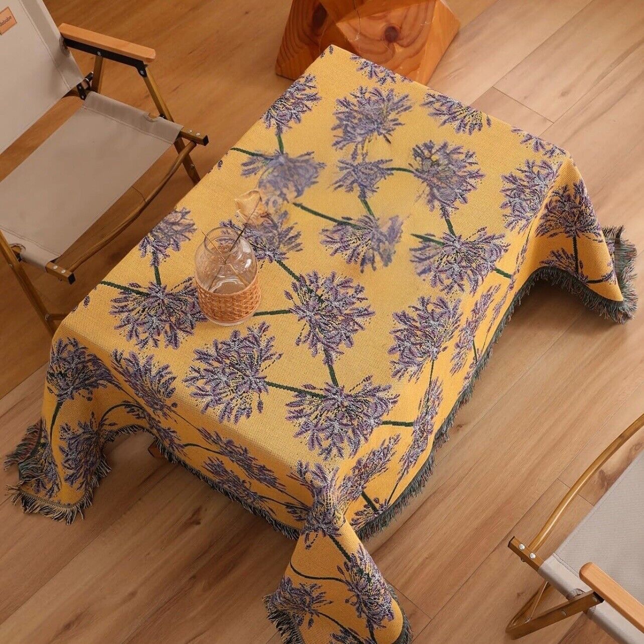 NEW Anthropologie Boho Yellow Floral Tassel Throw Blanket Bedspread - 50" x 70"