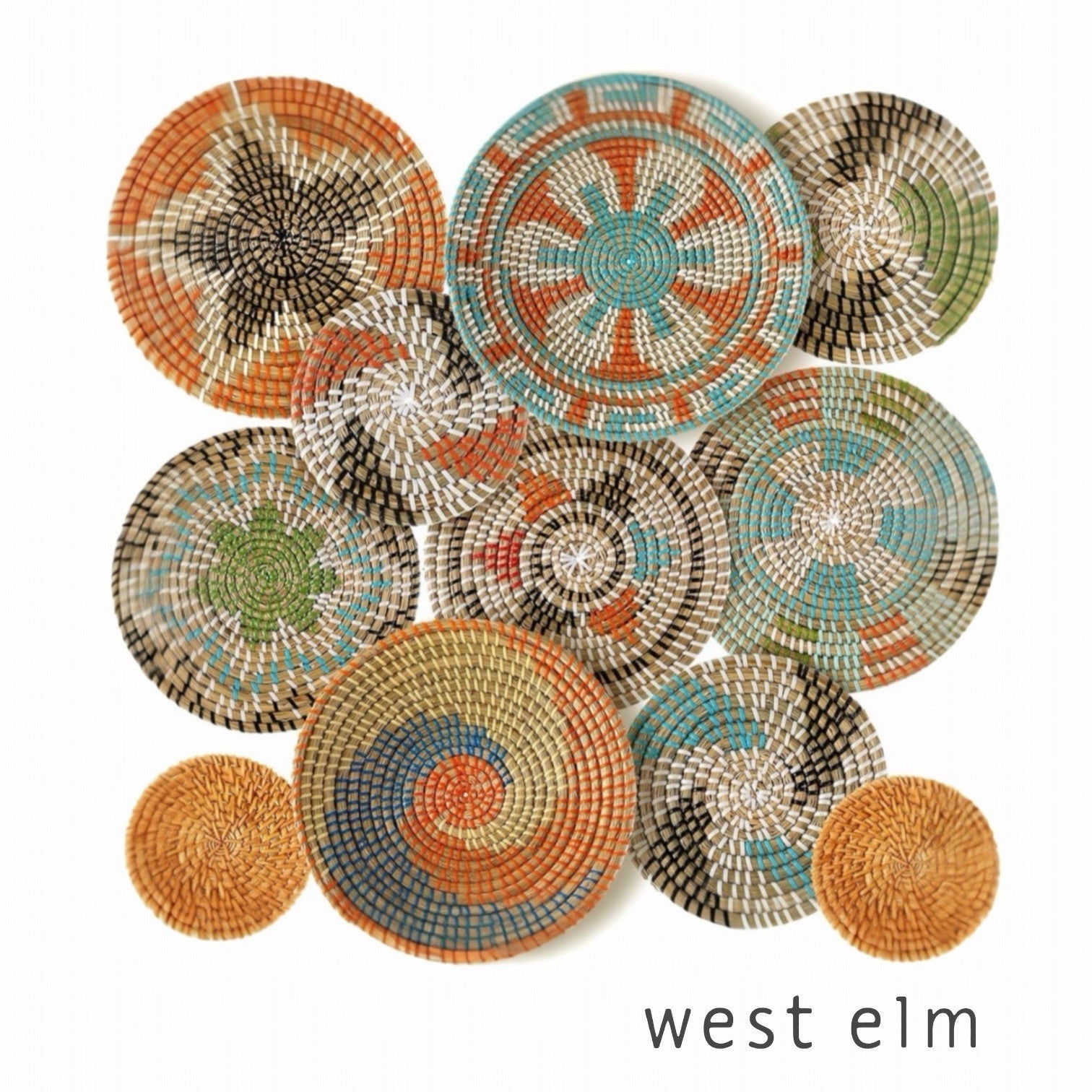 NEW West Elm 11-Piece Woven Wicker Rattan Colorful Boho Wall Hanging Baskets