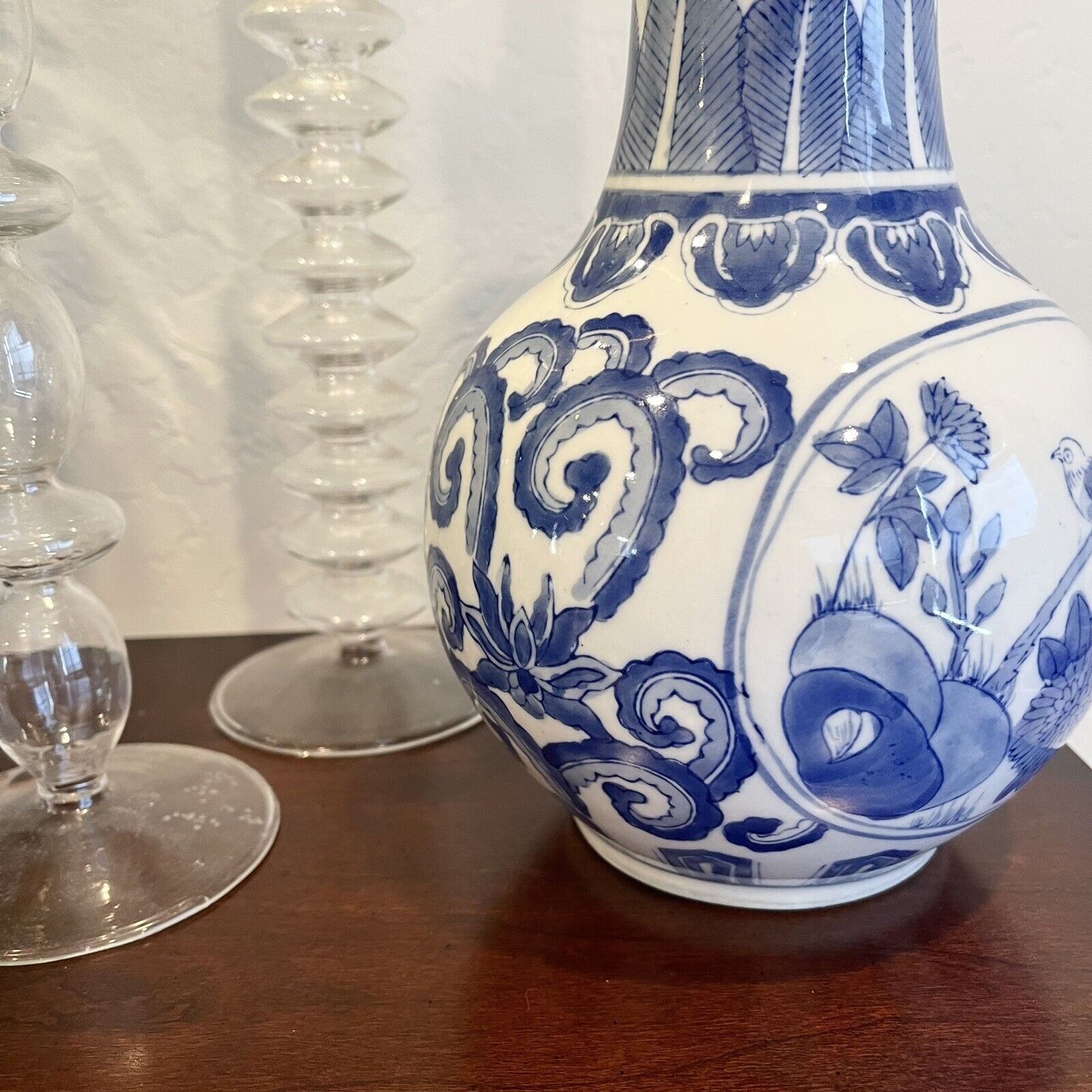Vintage Blue & White Porcelain Mid 20th Century Chinese Qianlong Baluster Vase