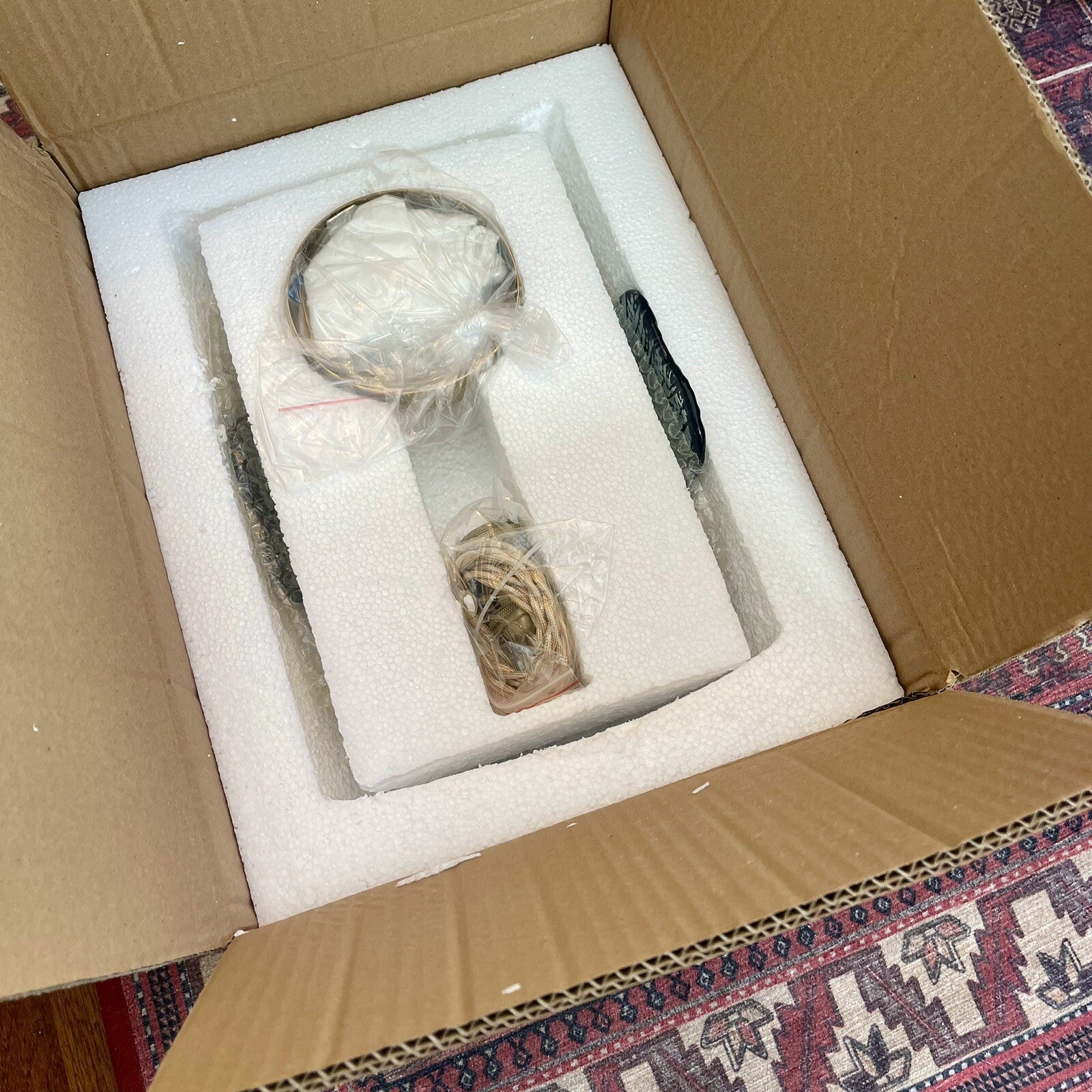 NEW Anthro Vintage Blue Glass Hanging Retro Gold Floral Pendant Light Fixture