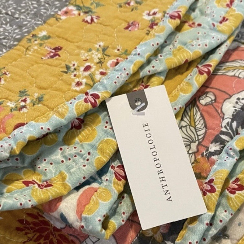 NEW Boho Multicolor Floral Pastel Knit Throw Blanket Patchwork Quilt 50" x 60"