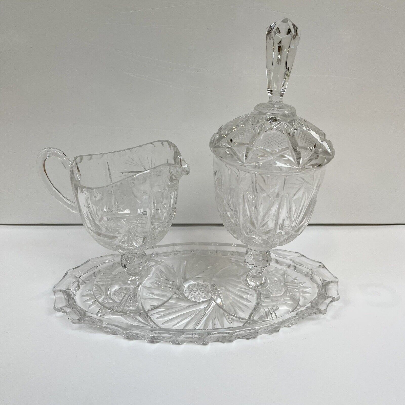 Vintage Cut Glass Pitchers Bowls Tray Candy Dish Antique Communion Set of 6