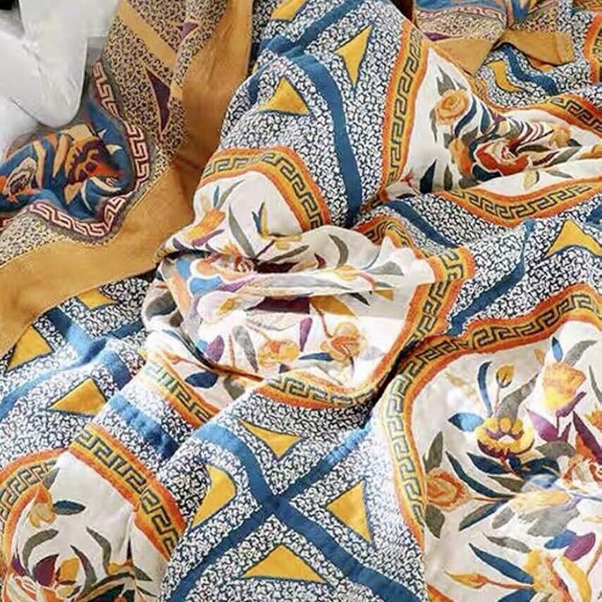 NEW XL Anthropologie Boho Queen Floral Throw Blanket Bedspread Quilt - 80" x 90"