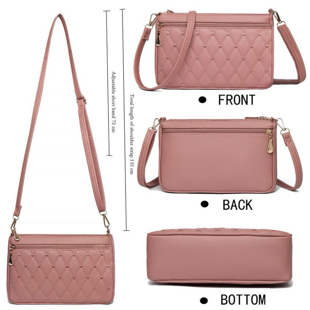 NEW Set of 3 Quilted Pink Green Black & Gold Crossbody Bag Purse Bundle Lot