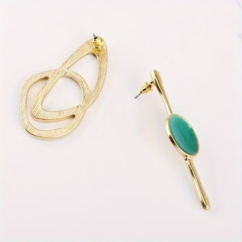 NEW Anthropologie Green Ceramic & Gold Plated Boho Mismatched Earrings Jewelry