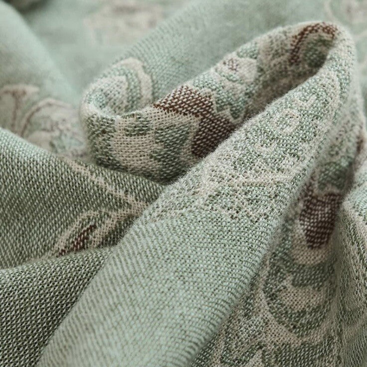 NEW Anthro Boho Floral Muslin Green Reversible Throw Blanket - 90" x 80"