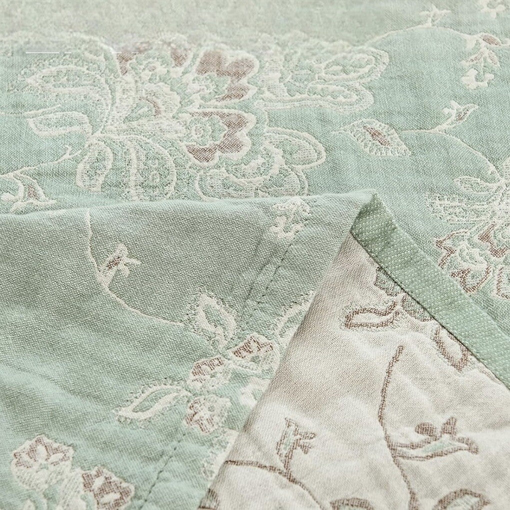 NEW Anthro Boho Floral Muslin Green Reversible Throw Blanket - 90" x 80"