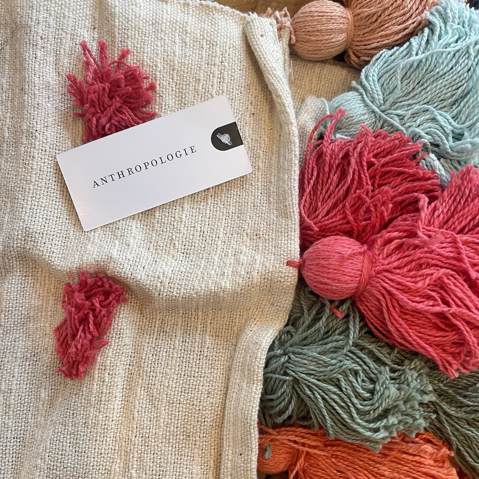 NEW Anthropologie Boho Tassel Pom Pom Colorful Throw Blanket Bedding - 50" x 60"