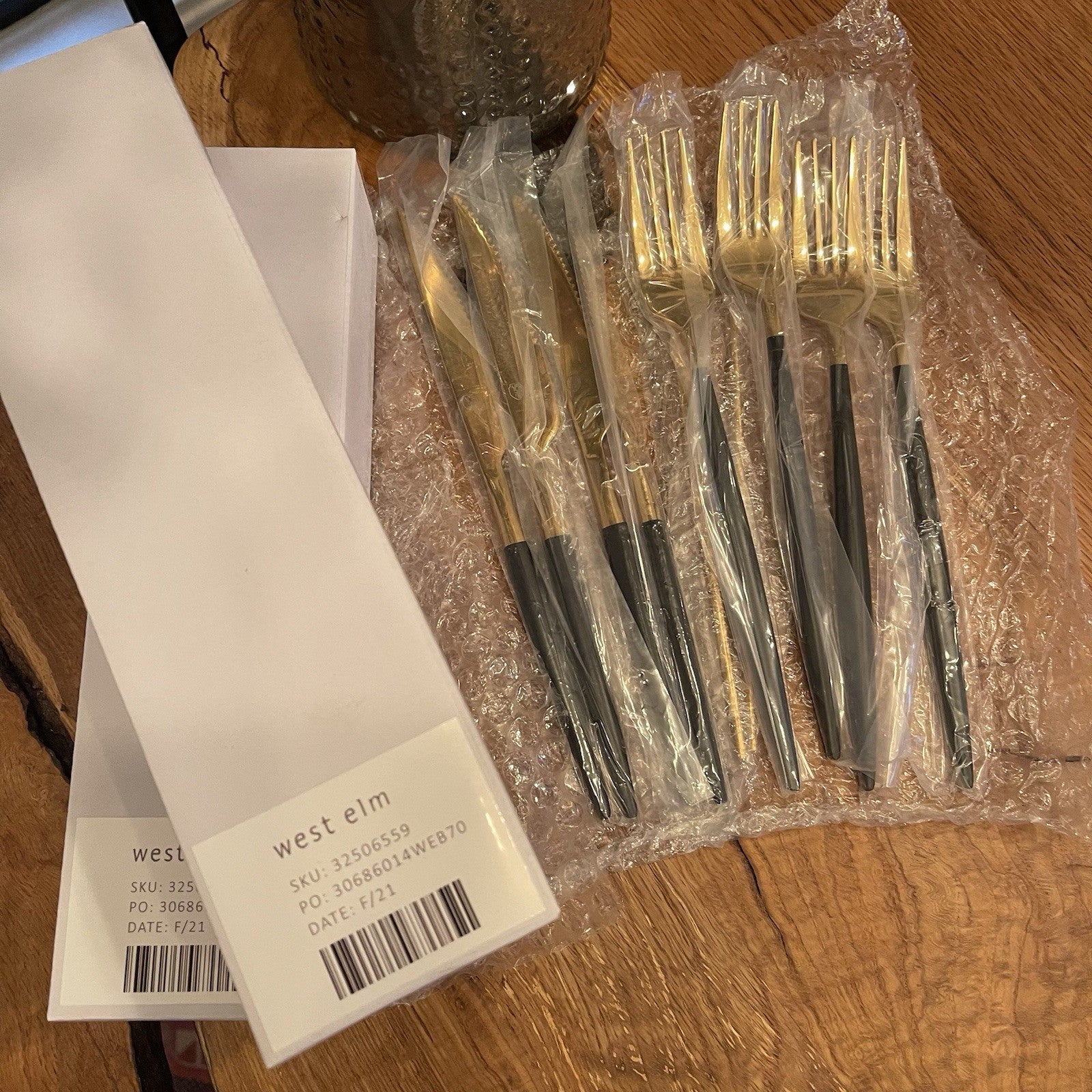 NEW West Elm 20 Piece Luxury Silverware Set for 4 Gold & Black Handle Stainless