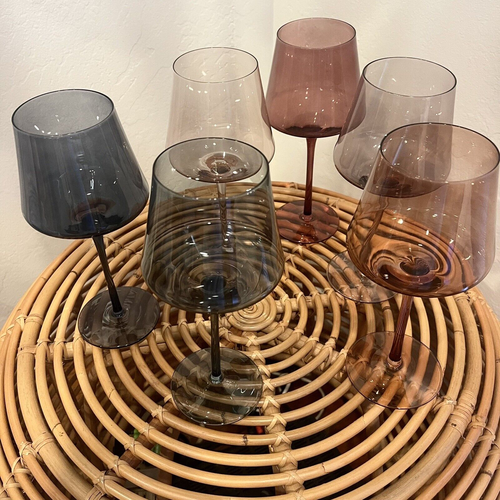 NEW West Elm (Set of 6) Colorful Stemmed Crystal Wine Glass Drink Ware Bar Cups