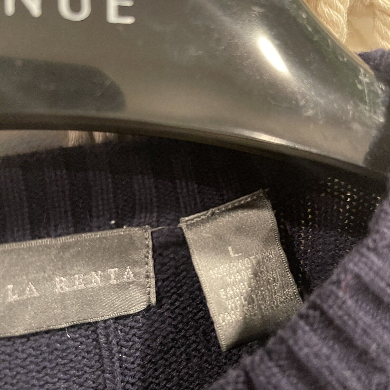 Oscar De La Renta Navy Cable Knit Sweater Shirt | Size Large - 100% Cotton
