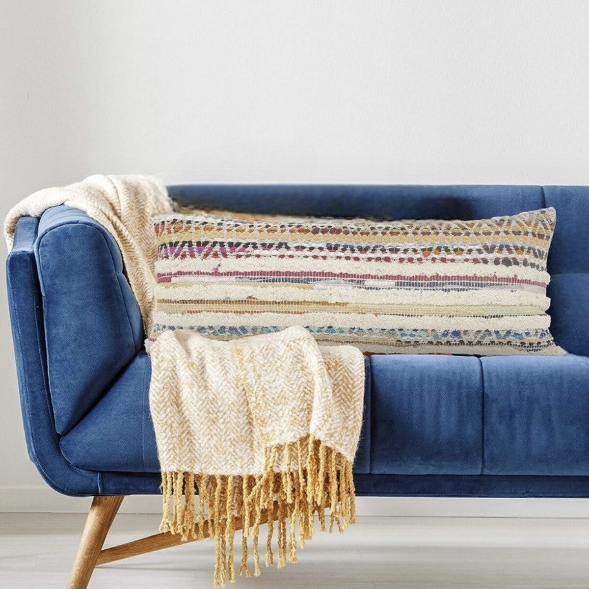 NEW XL Pillow & Long Insert Boho Throw Lumbar Colorful Woven Tassel 14" x 36"