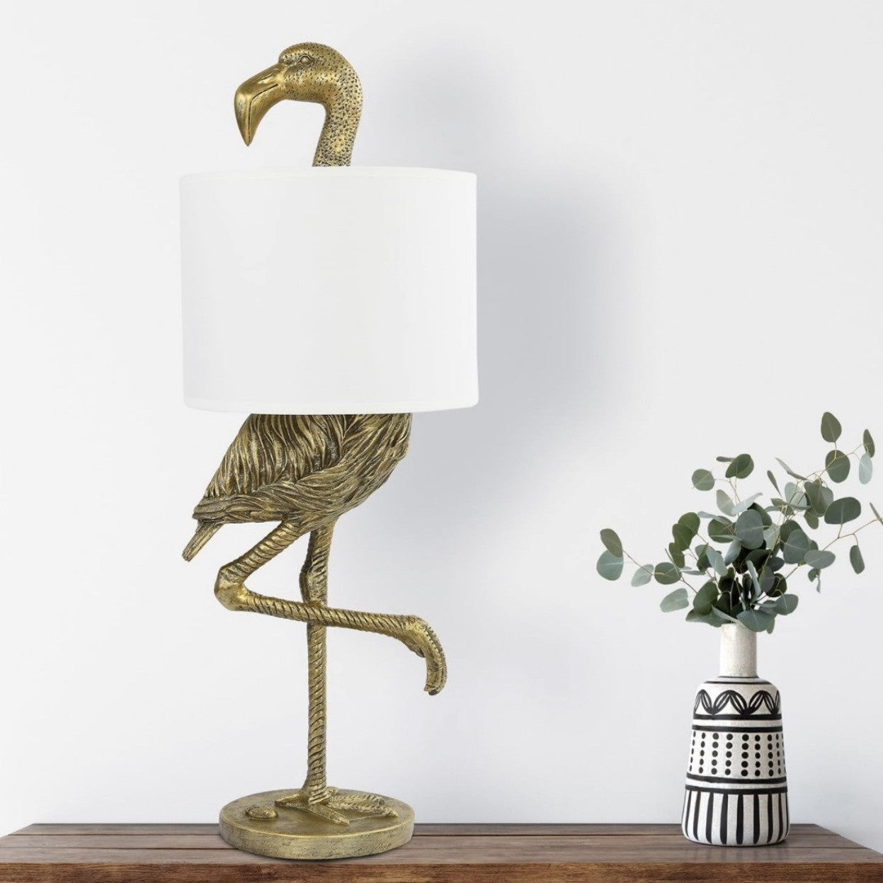 NEW Anthropologie Large Gold Boho Flamingo Table Lamp Lighting Art Deco Set 32"