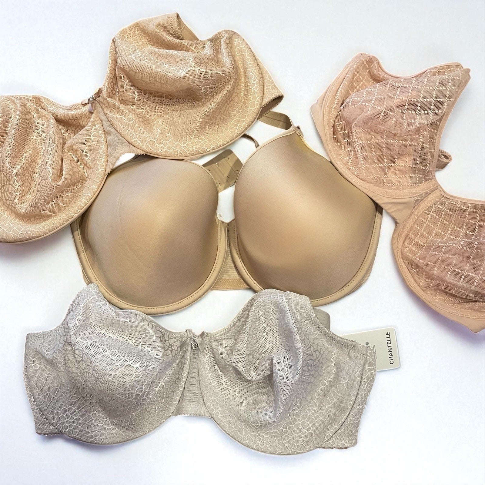 Chantelle Bra Bundle Set of 4 Nude Demi Underwire Brad Lot - Size 34DDD 36 DD