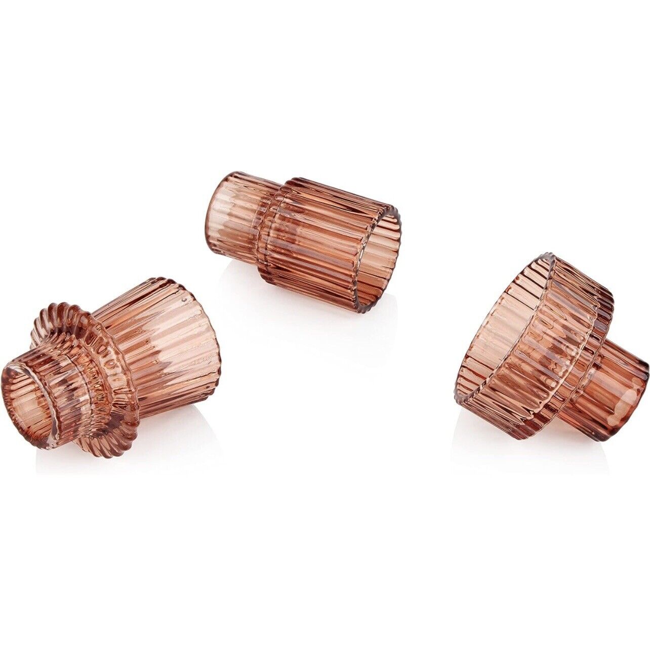 NEW Anthropologie (Set of 3) Boho Pink Glass Tapered Pillar Candlestick Holders