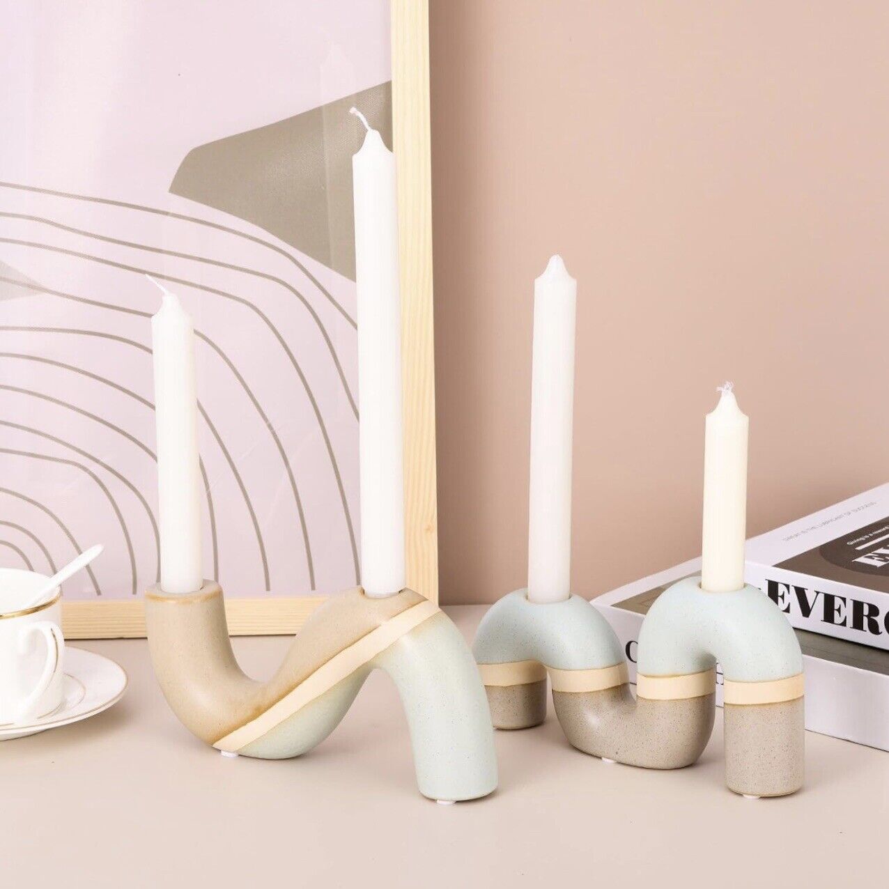 NEW Anthropologie Boho Tapered Candlestick Candle Holder Candelabra - Set of 2
