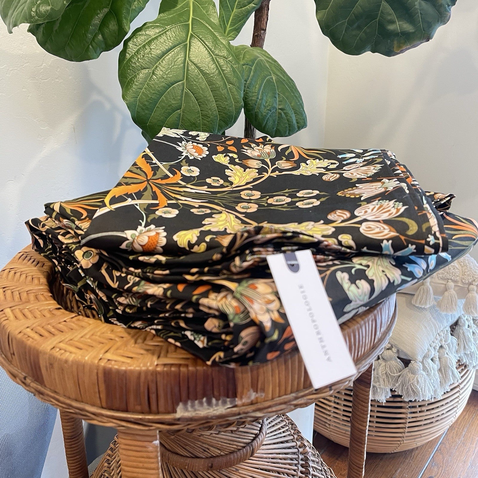 NEW Anthropologie Black Orange Floral Cotton Boho King Bedding Duvet & Sham Set