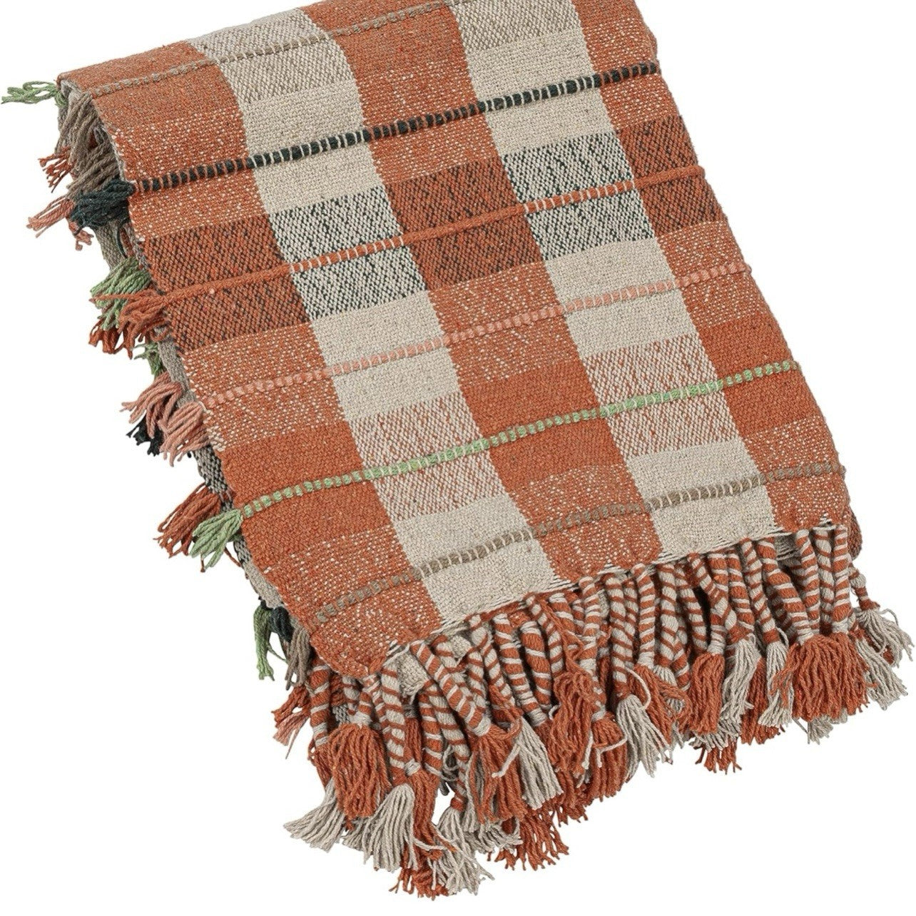 NEW Anthropologie Braided Cotton Boho Tassel Fringe Throw Blanket - 50" x 60"