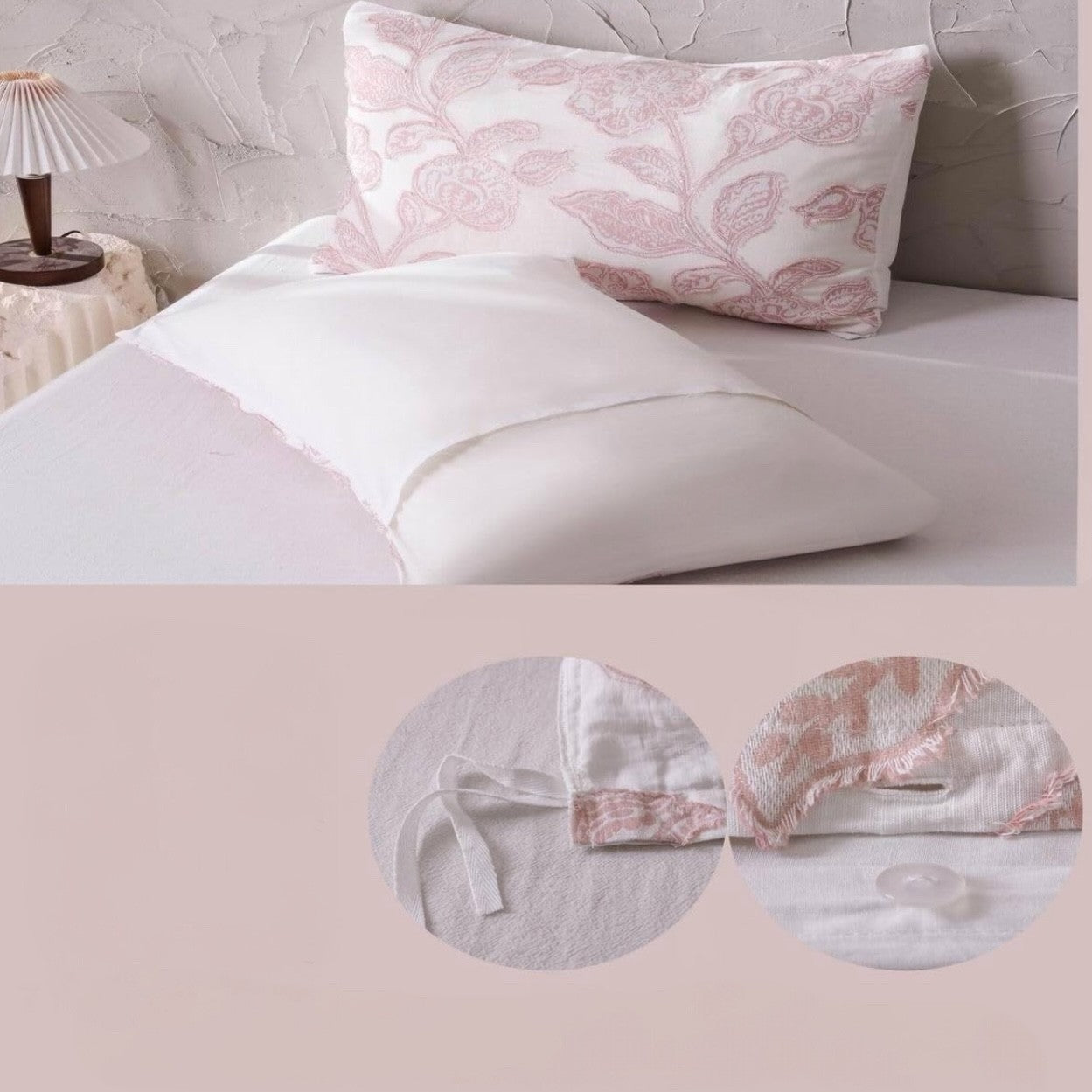 NEW Anthropologie Pink Embroidered Floral Jacquard Cotton Bedding Duvet Sham Set