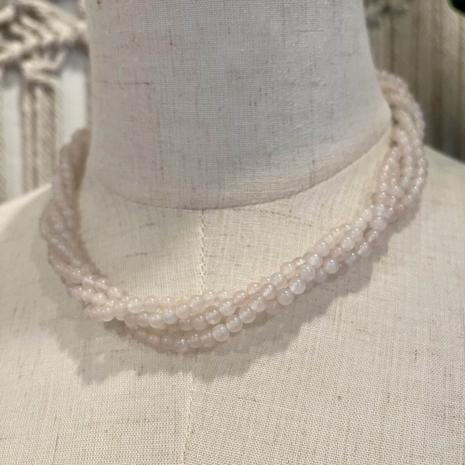 Authentic Rose Quartz Beaded Necklace Choker Precious Gem Stones Jewelry | 18"
