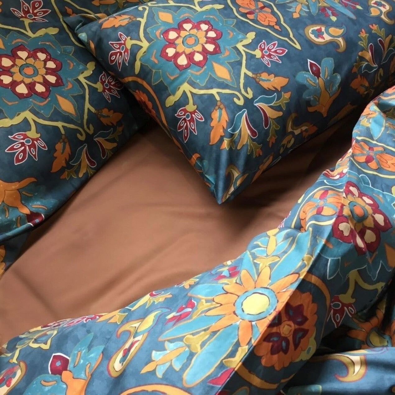 NEW Anthro Blue Damask Boho Queen King Egyptian Cotton Bedding Duvet & Sham Set