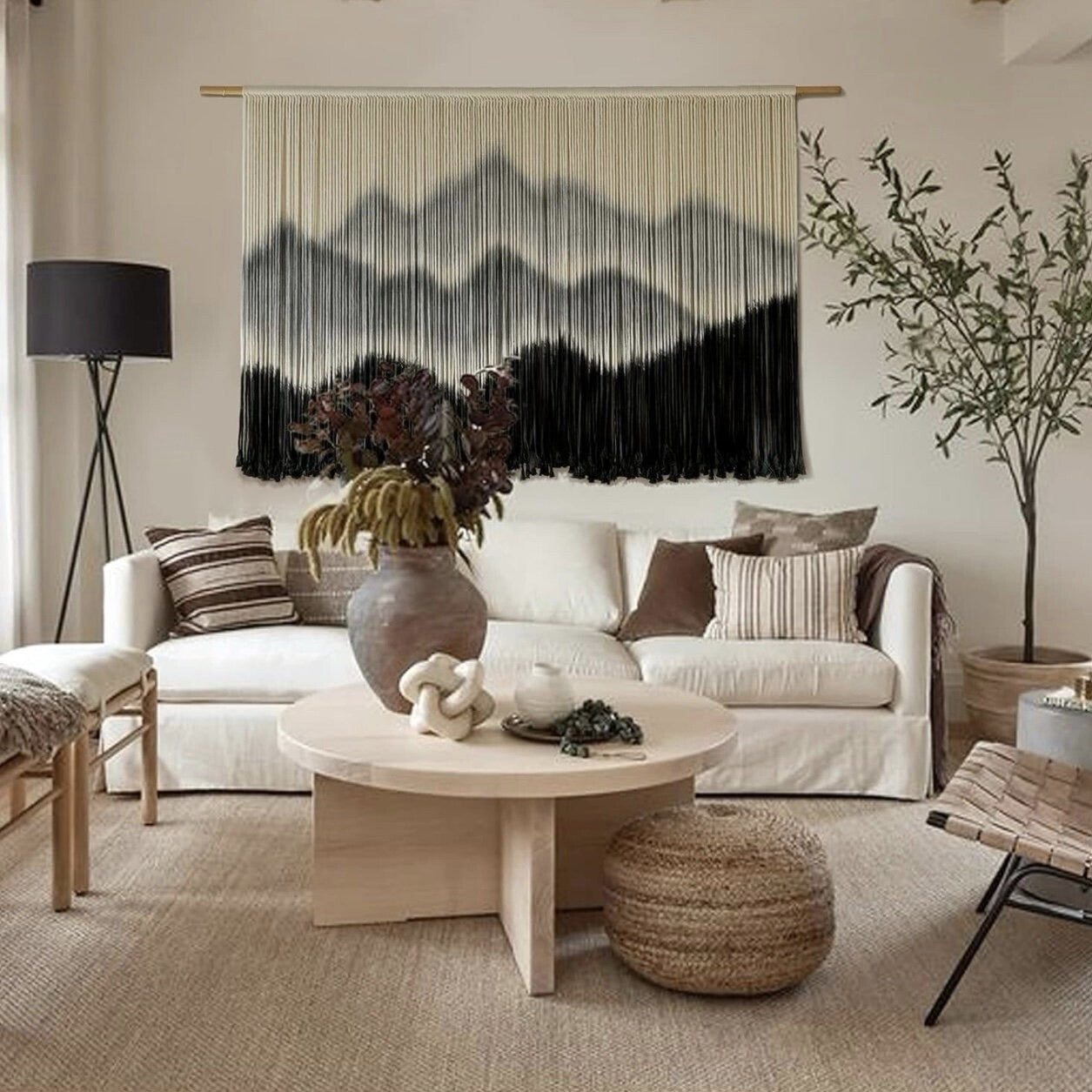 NEW Anthropologie XL Boho Mountain Tapestry Macrame Woven Wall Hanging - 59x35