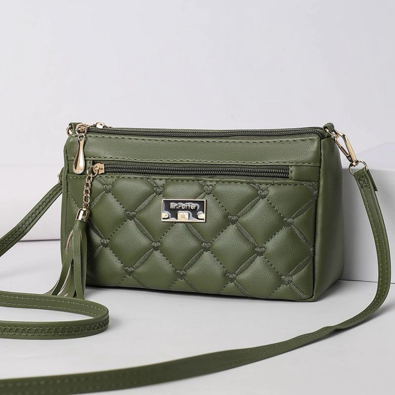 NEW Set of 3 Quilted Pink Green Black & Gold Crossbody Bag Purse Bundle Lot